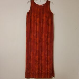Liz Claiborn Orange/Burgundy Paisley Print Sleevelss Lined Blend Long Maxi Dress